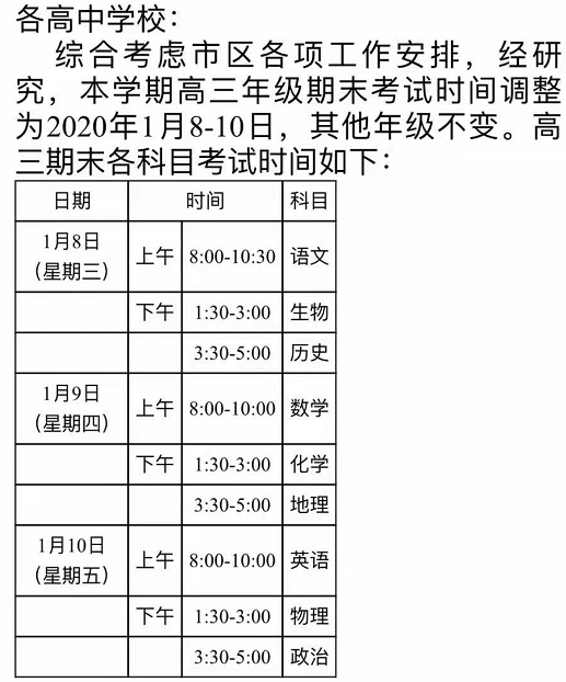 2020北京海淀区高三上学期期末考试时间：1月8日至10日1
