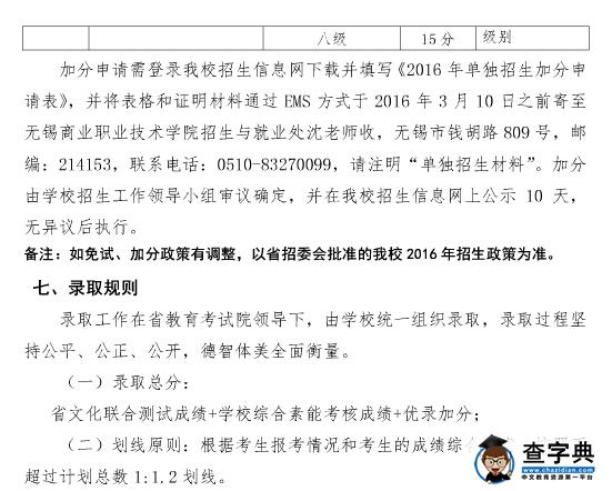 无锡商业职业技术学院2016年高职单独招生简章