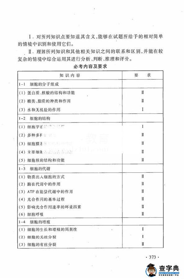 2016年高考生物新课标考试大纲