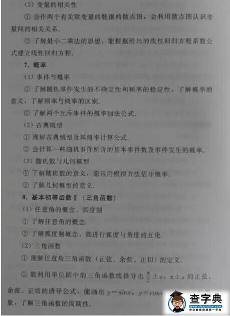 2016年山东高考理科数学考试说明