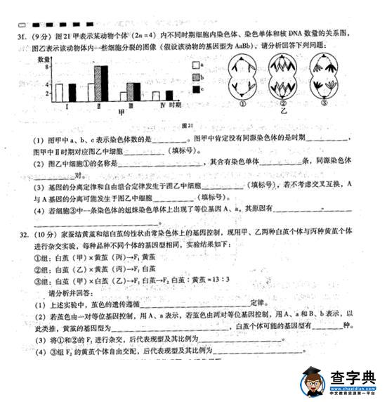 2017云南师大附中高考适应性月考(二)理综试题及答案