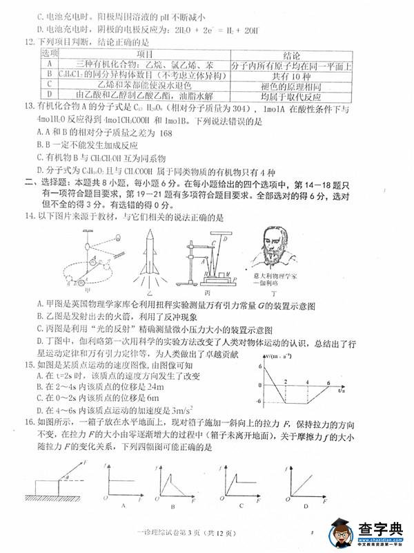 2017达州一诊理综试题及答案