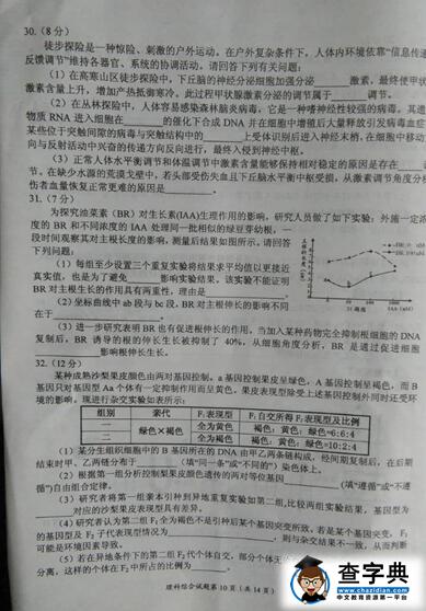 2017绵阳二诊理综试题及答案
