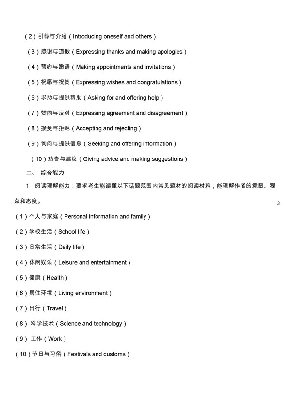 福建2018高等职业教育入学考试英语考试大纲(面向中职学校)3
