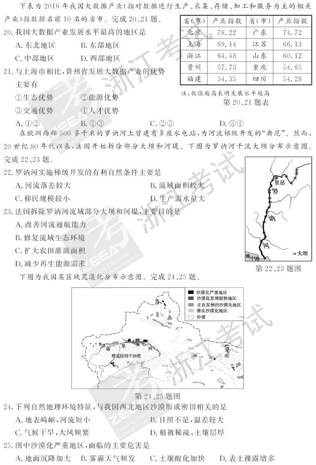 2018年6月浙江高考学考选考地理试题和答案4