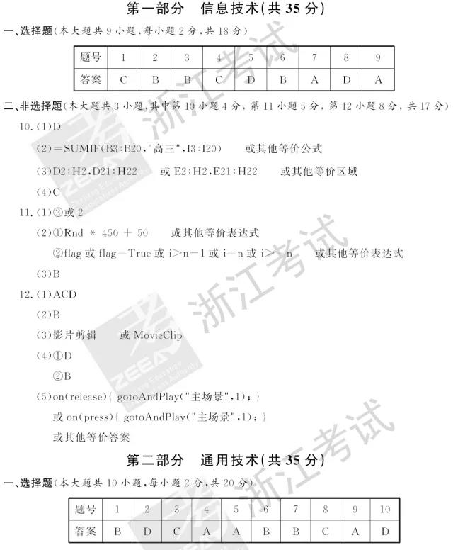 2018年6月浙江高考学考选考技术试题和答案10