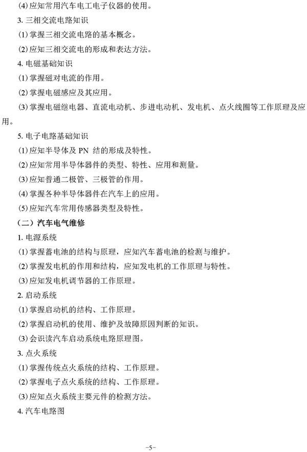 2019年湖北技能高考汽修类考试大纲5