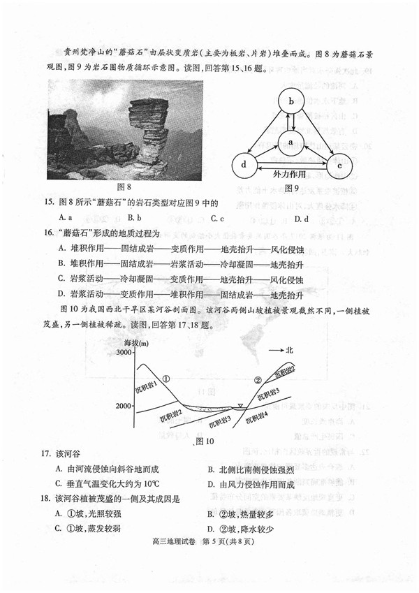 2019年北京朝阳高三期中地理试题及答案5