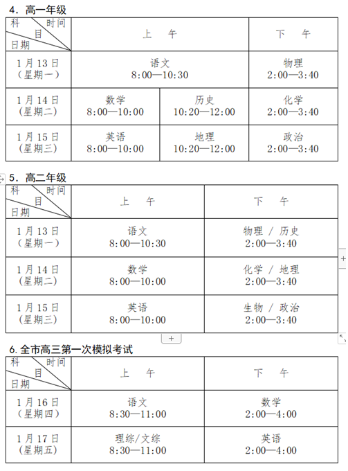 2020江西九江高二上学期期末考试时间：1月13日至15日1